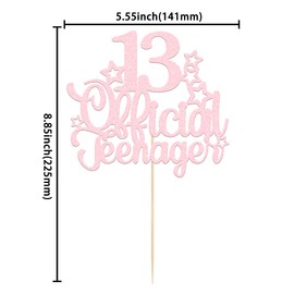 1 paquete de 13 decoraciones oficiales para tartas para adolescentes, color rosa claro con purpurina, número 13 de saludos a 13 decoraciones para tartas de 13 cumpleaños para adolescentes, suministros de decoración de fiesta de cumpleaños 13