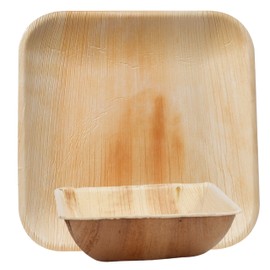 Raj Palm Leaf Plates [100-Pack] 50 Square 10" Plates, 50 Square 7" Bowls like Bamboo plates Disposable, Decorative Compostable for wedding, Lunch, Dinner, Birthday, Camping, Outdoor BBQ, Picnic