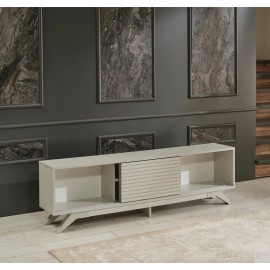 Not Available Lux Mid Century Modern Tv Stand 2 Sliding Door Cabinet 2 Grey Modern & Contempor