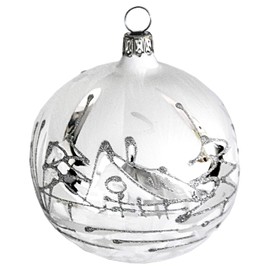 Jingle Bells Lauscha Christmas Tree Ornaments White with Silver Decorations Diameter 5 cm