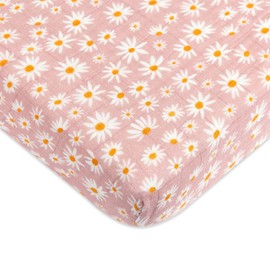 Babyletto 100% Organic Cotton Mini Crib Sheet, GOTS-Certified, Fitted 360°, Ultra-Soft and Breathable Muslin - Daisy