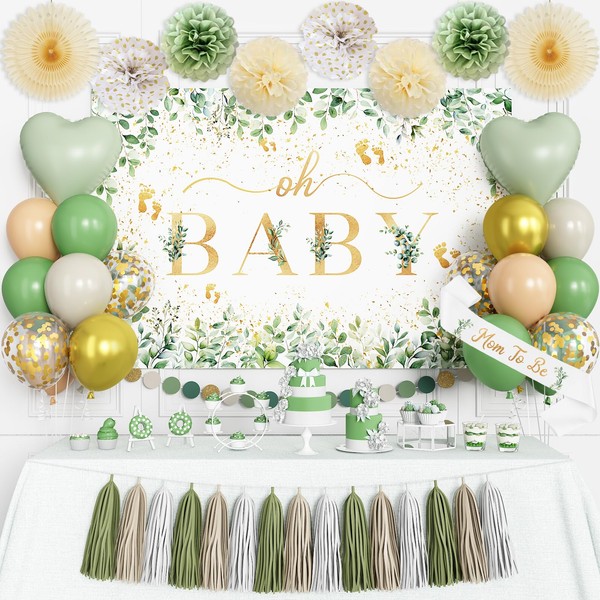 Sage Green Baby Shower Decorations, Oh Baby Neutral Gender Reveal