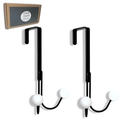 Happy Hooks Overdoor Hanger Hook - Adorable Towel Hooks for Bathrooms Over Door, Over Door Towel Hook. Door Hanger for Kids, Pink Towel Rack, Pink Over The Door Hooks (Black, 2-Pack)