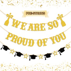 Gifloon We Are So Proud of You Graduation Banner, NO DIY Class of 2024 Graduation Party Decorations, Gold Glitter