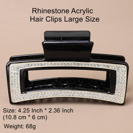 Rhinestone Hair Claw Clips for Women, Vintage Acrylic Large Crystal Jaw Clamps Luxury Elegant Rectangle Plastic Claw Clip with Strong Hold for Thin Thick Hair Fashion Wedding Party Accessories（2 Pack)