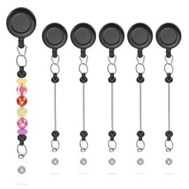 PATIKIL Beadable Badge Reels, 6 Pcs Beaded Retractable Clips Holder Long Badge Reel Bulk Keychain Blank Bar with Belt Clip for ID Name Badge DIY, Office Worker, Black