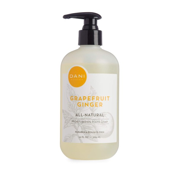 DANI Natural Moisturizing Liquid Handwash Naturals - Invigorating Grapefruit Ginger Scented - Gentle Soap with Organic Aloe Vera - For Men & Women - 12 Ounce Bottle Pump Dispenser