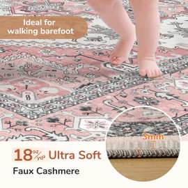 OPPODREAM Soft Area Rugs 5x7, 5x7 Washable Rug with Non Slip Backing, 5 x 7 Faux Cashmere Low-Pile Carpet, Pink & Cream