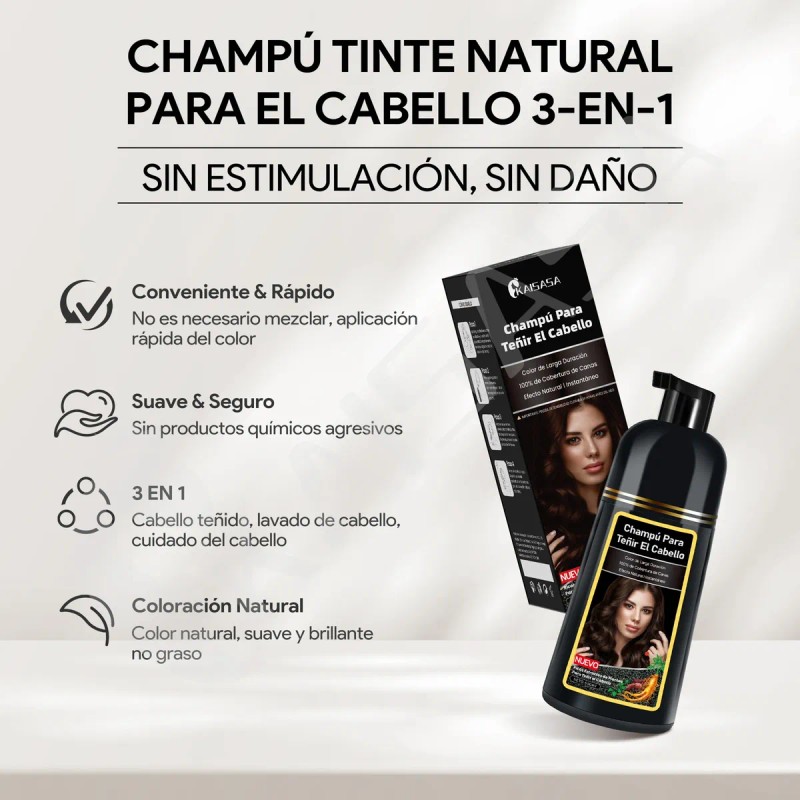 Kaisasa Shampoo Con Tinte Para Cubrir Canas 2 Pzs