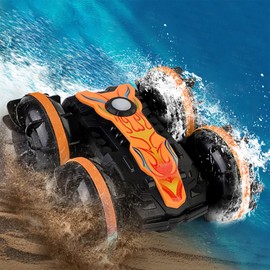 Amphibious Remote Control Car with 2 Styles Controlled by Remote， Water and Land Stunt Car Toy with RC, Gesture Sensing,4WD, 360° Rotation - for Kids 6+, Beach and Pool Fun for Teens Adults（ORANGE）