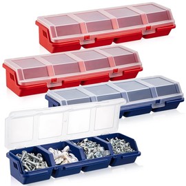 Qezodsx 4 PCS Screw Organizers and Storage Bins with Locks Hardware Organizer Box Blue & Red Plastic with Compartment Bolt Organizer