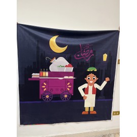 Limited Edition Egyptian Festival Home Decoration Booth Custom Background(79X79 Ft) Khayameya - Print Tablecloth & Wall - Decorative Ramadan 100% Cotton (Bakkar Character with Suhoor Ramadan car)