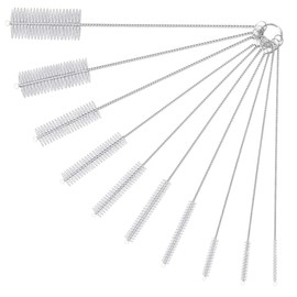 Straw Cleaner Brush Set, Stainless Steel Handle Straw Brush Set 10 Pack, Extra Long Straw Brush for Tumbler, Sippy Cup, Water Bottle and Tubes (White)
