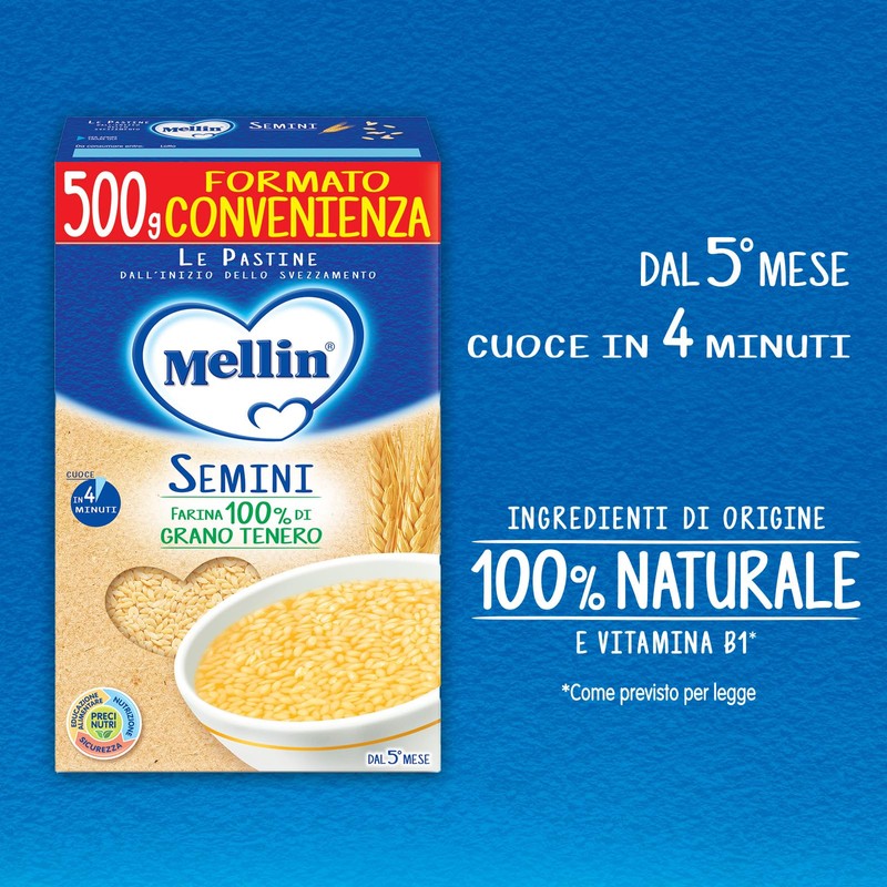 Mellin Pastina Semini, Con Farina di Grano Tenero e Vitamina