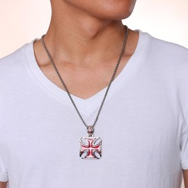 Hisatan Two-Tone Stainless Steel Jerusalem Knights Templar Maltese Cross Pendant Necklace with Box Chain