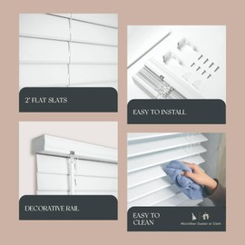 SPC Cordless 2" Flat Slat Venetian Blinds, 36.5" W x 48" H, White, Blinds for Indoor Windows, Blinds for Bedroom, Bathroom by REGAL ESTATE