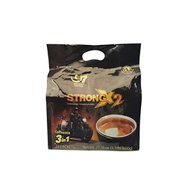 Trung Nguyen - G7 Strong X2 3 In 1 Instant Coffee - 24 sticks | Roasted Ground Coffee Blend Double strength, with Creamer and Sugar, Suitable for Most Coffee Brewing Methods, (24 sticks x 25gr/stick)