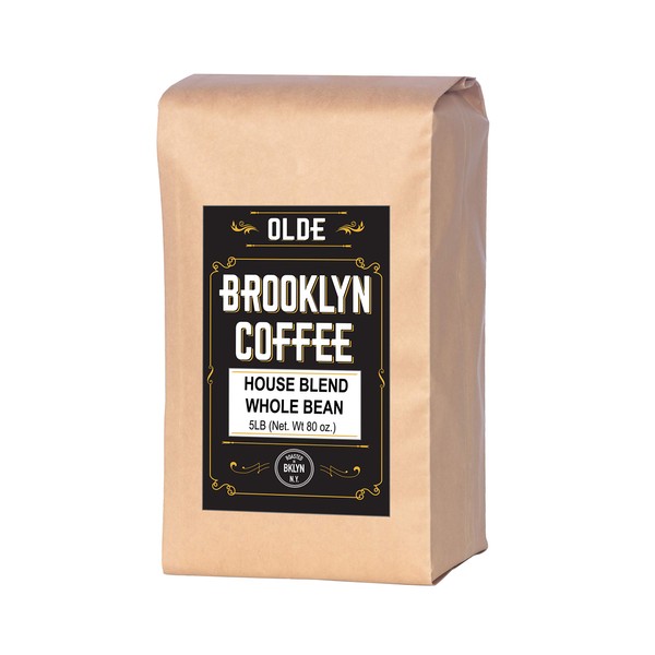 HOUSE BLEND Whole Bean Coffee- 5LB Bag For a Light-Medium Roast Coffee - Breakfast, House Gourmet, Italian Espresso-Roasted in New York