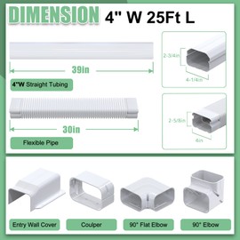 Memrita 4" W 25 Ft L Mini Split Line Set Cover,PVC Decorative Line Set Cover Kit for Ductless Mini Split Air Conditioners,25 FT Line Set Tubing Cover for Central AC,Heat Pumps Systems