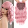 Nexyshe Wavy Hair Topper with Bangs 14 Inch Pink Wig