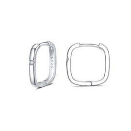 wynn's Silver Hoop Earrings for Women, 925 Sterling Silver Hoop Earrings with Cubic Zirconia, Small Sleeper Huggie Hinged Hoop Earring for Ladies Girl, Hypoallergenic Silver Square 12mm Hoop Earrings