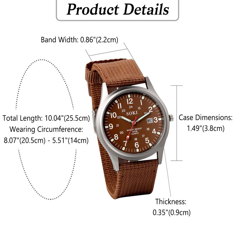 Mens Watch Waterproof Luminous Arabic Numerals Simulated Military Watch Outdoor