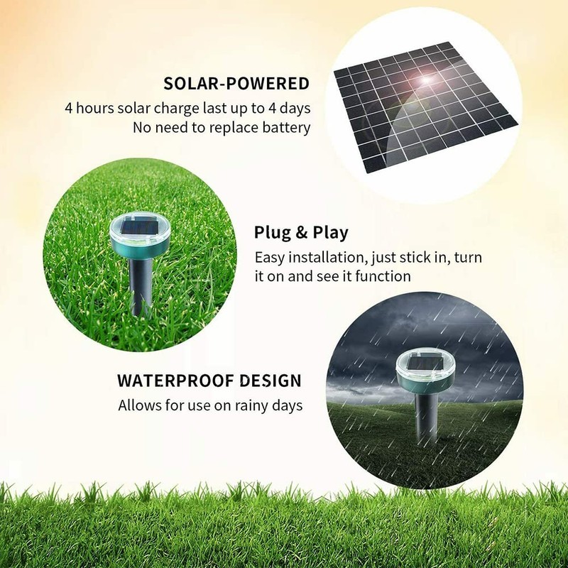 Mole Repellent Solar Powered, 8 Pack Waterproof Ultrasonic Deterrent to