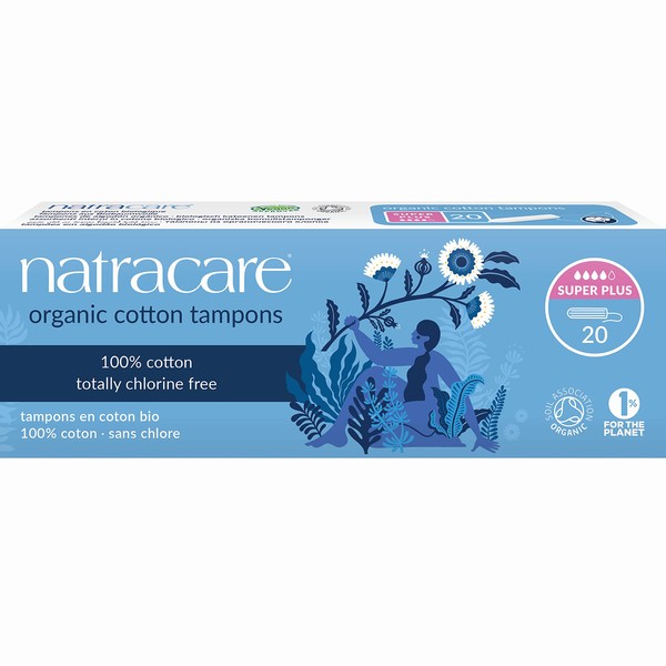 Natracare Non-Applicator 100% Organic Cotton Tampons, Super Plus, Totally Chlorine Free, Biodegradable and Compostable (12 Pack, 240 Tampons Total)