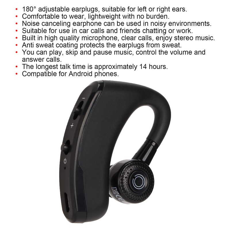 V9 Single Ear Bluetooth Earphone Wireless Ear Hook Earphone Sports