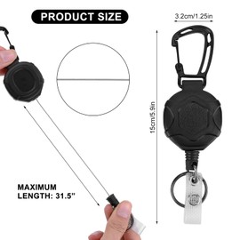 PZJFH Retractable Key Fob, Pack of 2 Key Fob Extendable with Retractable 70 cm Steel Cord, Lanyard Extendable for ID Badge Holder, Card Holder, Key Cards, black, L