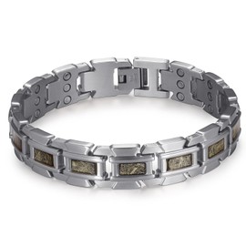 RainSo Scorpion Claw Men's Stainless Steel Magnetic Bracelet - Silver & Champagne Silk-Inlaid Tactical Cuff | Adjustable Jewellery with Gift Box & Sizing Tool
