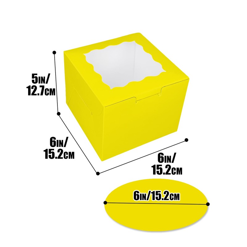 Bakepacker 36pcs 6x6x5 Inches Cake Boxes with Window 18-Packs Yellow