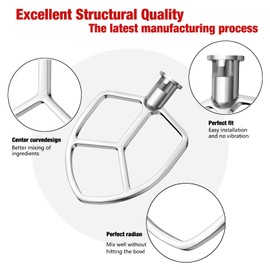 5-6QT Stainless Steel Flat Beater for KitchenAid Stand Mixer, Kitchen Aid Paddle Attachment Accessories/No coating/Dishwasher Safe Replacement for kitchenaid Professional 5 Plus and 600 Series Mixer