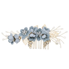 Wedding Bridal Hair Comb Flower Side Hair Clips Rhinestone Pearl Floral Headpiece Hair Tools Hair Accessories for Wedding Bridal Bridesmaid Blue