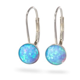 Opal Earrings Sterling Silver Leverback hook Drop and Dangle Opal Earrings Silver Blue Fire Opal Size 6mm Gift