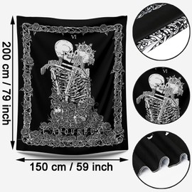 Skull Flowers Tapestry, Hippie Tapestry, Psychedeli Tapestry, Skeleton Wall Cloth, Black White Skull Tapestry, with Nails and Clips for Bedroom, Living Room, Dorm - 200 x 150 cm