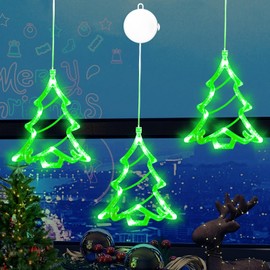 DANLI Christmas Decorations 3PCS Christmas Window Lights Battery Operated Christmas Tree Lights with Suction Cup for Christmas Window Decorations Fireplace New Year,Green