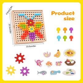 Button Art Toy for Toddlers Wooden Mosaic Pegboard Toy Color Matching Toy Fine Motor Skill with Box 180 Buttons 10 Pictures Montessori Early Development Toy for Toddlers Boys Girls 1 2 3 4 5 6