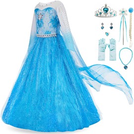 Funna Costume for Girls Princess Dress Up Costume Cosplay Fancy Party with Accessories Blue, 4T