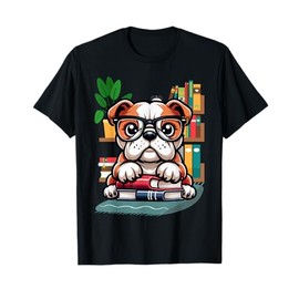 English Bulldog Reading a Book Dog T-Shirt for Men Women Girls Kids