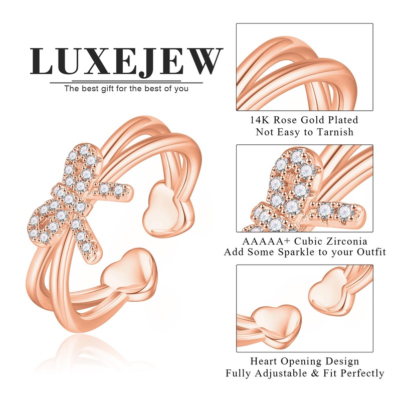 LUXEJEW Rose Gold Bow Rings for Women - Rose Gold