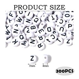 Pack of 300 White Alphabet Beads, A-Z Letter Beads, 7 mm Alphabet Beads Set, Acrylic Spacer Beads with Hole for Threading, for Jewellery Making, DIY Bracelets, Necklaces, Crafts