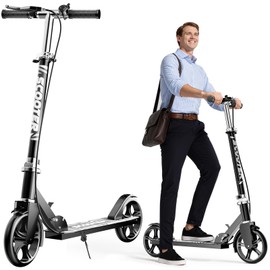 Scooters for Kids 8-12, Teens & Adults - Lightweight, Foldable, 8-Inch Big Wheels, Hand Brake & Bell, 4 Adjustable Height Levels, 240 lbs Max Load - Perfect for School, Campus and Park Rides Black