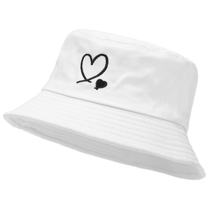 Malaxlx Love Heart White Bucket Hat Beach Sun Hat for