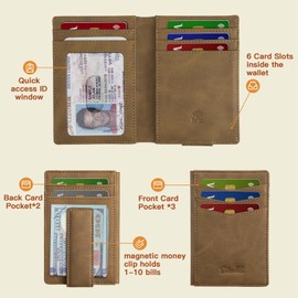 Zitahli Mens Slim Wallet - RFID Blocking Carbon Leather Bifold with Magnetic Closure, 12+ Card Capacity ID Window | Money Clip Gifts for Him