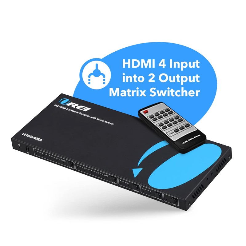 OREI 4K HDMI Matrix Switch 4 X 2, Switcher 18G