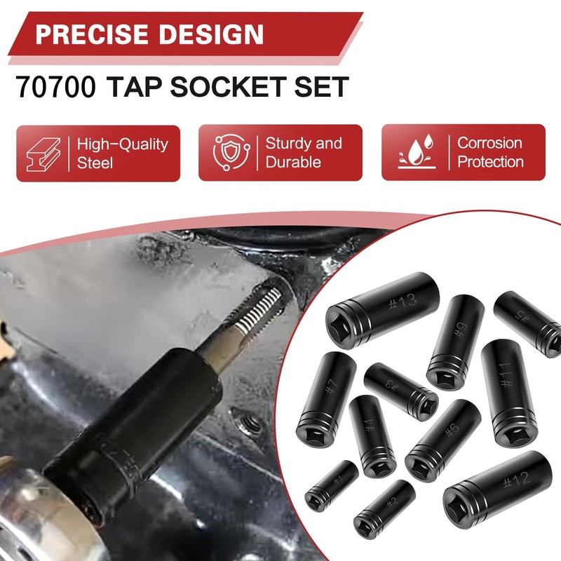 70700 Tap Socket Set 11 Pcs, Magnetic Adapter for Std/Metric