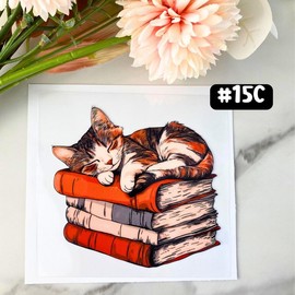 UV DTF DECALS, 4" height, Cup Decals, Cup Stickers, Cup Decor:_#15C - Cat Books