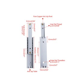 Powertool Drawer Runners Ball Bearing 1 Pair 16mm 2 Gang Heavy Duty 50kg Load Capacity Full Extension Side Bracket for Filing Cabinets (Silver)