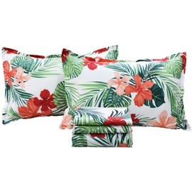 FADFAY Green Floral Sheets Queen Size 100% Cotton Floral Bed Sheet Ultra Soft Tropical Bedding Banana Palm Leaves Top Sheet Hawaiian Deep Pocket Fitted Sheet 4-Pieces